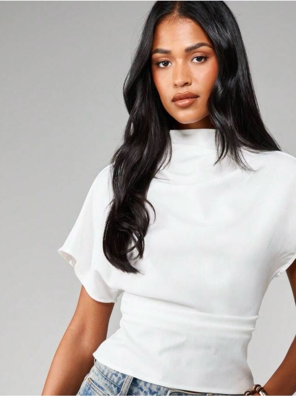 Missguided White Mock Neck Flutter Sleeve Top